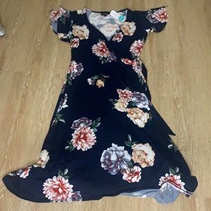 Irene faux wrap brush knit maxi dress navy large